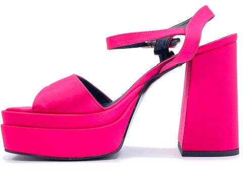Sandali donna in raso fucsia tacco 100 con plateau
