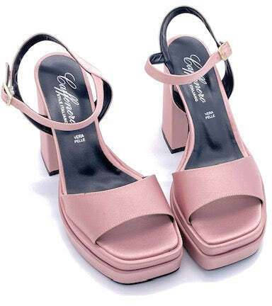 Sandali donna in raso rosa perlato tacco 100 con plateau