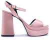 Sandali donna in raso rosa perlato tacco 100 con plateau