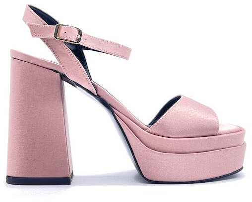 Sandali donna in raso rosa perlato tacco 100 con plateau