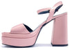 Sandali donna in raso rosa perlato tacco 100 con plateau