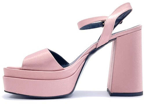 Sandali donna in raso rosa perlato tacco 100 con plateau