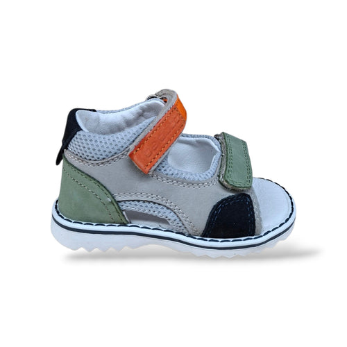 Sandali Tallonati Primi Passi Balducci Cita 7369 Grigio-Verde-Arancione-Nero – Pelle con Velcro