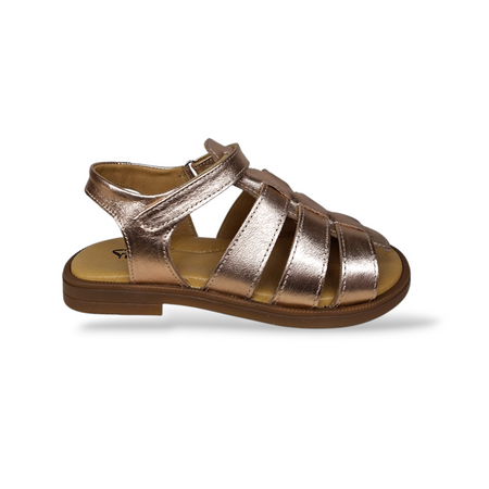 Sandali Bambina Eleganti Cerimonia Platis P3245 Bronzato Ramato Pelle Fasce Comunione