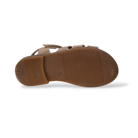 Sandali Bambina Eleganti Cerimonia Platis P3245 Bronzato Ramato Pelle Fasce Comunione
