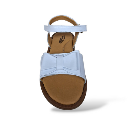 Sandali Bambina Eleganti Cerimonia Platis P3254 Bianco Pelle Fiocco Velcro Comunione