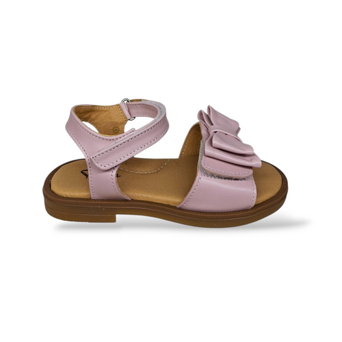 Sandali Bambina Eleganti Cerimonia Platis P3254 Cipria Rosa Pelle Fiocco Velcro Comunione
