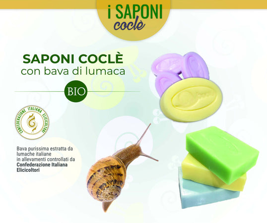 Sapone alla Bava di Lumaca Sapone Naturale Bio con Bava di Lumaca Helix profumazione agrumi lavanda e gelsomino 100gr Coclè