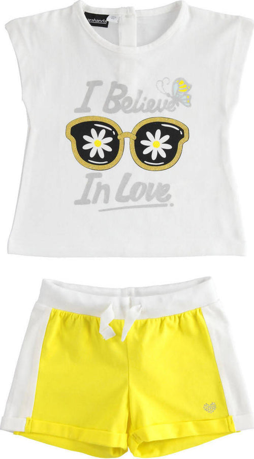 SARABANDA Completo t-shirt e short con diverse fantasie per bambina 1871273700 12737 Completino Bimba Estate Giallo Bianco Abbigliamento Sanitaria Gioia del Bimbo - Villa San Giovanni, Commerciovirtuoso.it