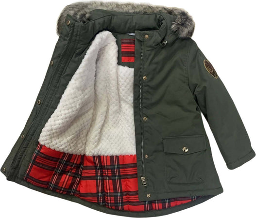 Sarabanda Parka Verde Bimba Imbottito Cappotto con Cappuccio Tasche e Interno Pile Parka Invernale Bambina Verde Classico Corona di Eco Pelliccia Moda/Bambine e ragazze/Abbigliamento/Giacche e cappotti/Cappotti Mondo Bimbo - Bagnara Calabra, Commerciovirtuoso.it