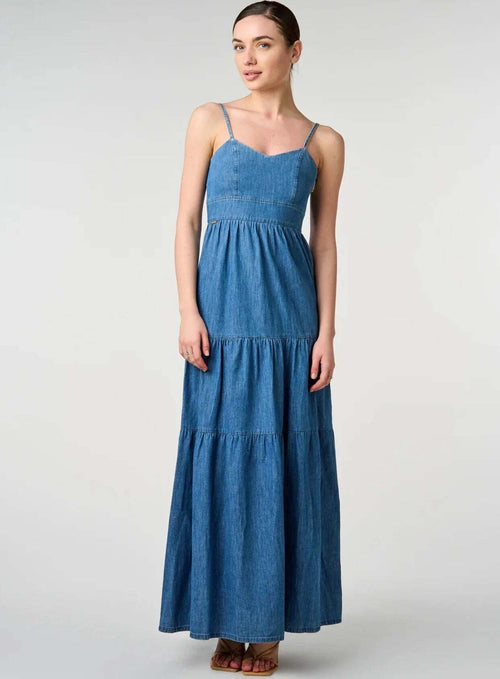 Sarah-Chole-Vestito-Donna-Jeans-Estivo-Lungo-Casual-LIAM-Abito-In-Cotone-Denim-Blu