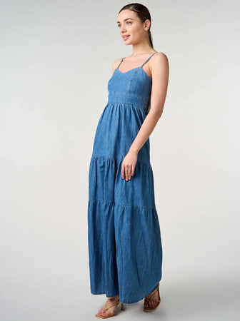 Sarah-Chole-Vestito-Donna-Jeans-Estivo-Lungo-Casual-LIAM-Abito-In-Cotone-Denim-Blu