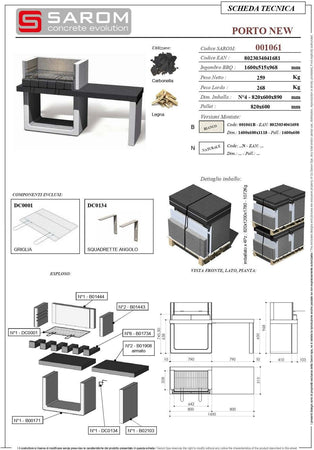 Sarom Barbecue in Muratura Porto Barbecue Carbonella/legna Con Tavolo Laterale
