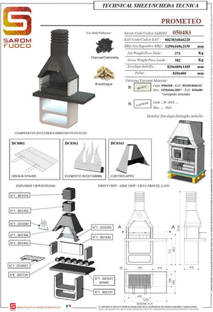 Sarom Barbecue in Muratura Prometeo Bbq Carbonella E Legna Made in Italy Con Ampio Piano Di Appoggio Montaggio Facile
