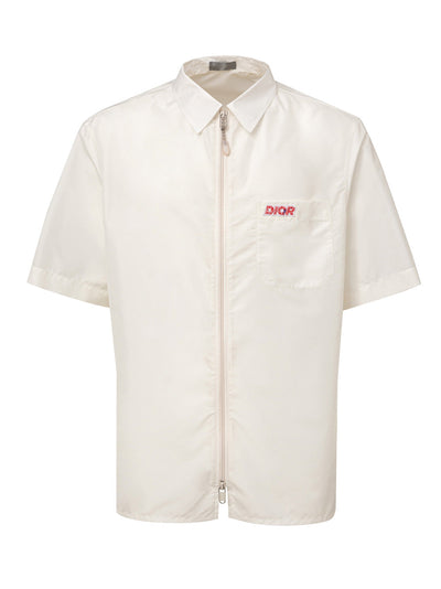 Dior Camicia Mezza Manica con Zip in Bianco con Logo da uomo