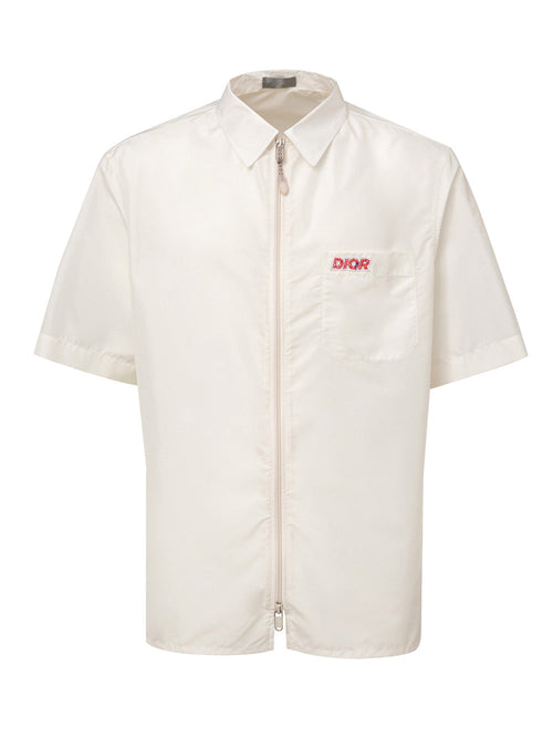 Dior Camicia Mezza Manica con Zip in Bianco con Logo da uomo