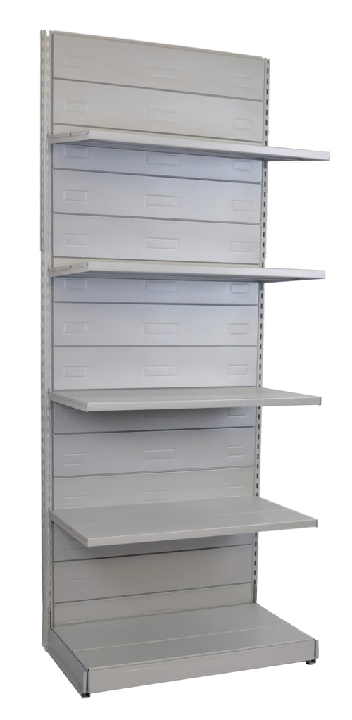 Scaffalatura metallica verniciata alluminio per negozio cm. 97x40x250h