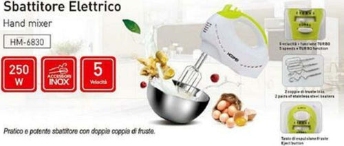 Sbattitore Elettrico 250 Watt Con Doppio Set Di Fruste 5 Velocit? Hoomei Hm-6830 Casa, arredamento e bricolage > Elettrodomestici > Sbattitori Trade Shop italia - Napoli, Commerciovirtuoso.it