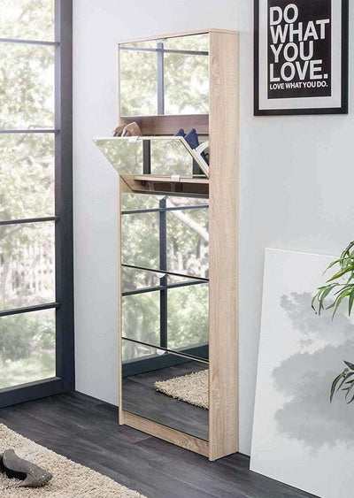 SC11-scarpiera-ingresso-moderna-bianca-2-ante-legno-salvaspazio-armadio-specchio-marrone-rovere