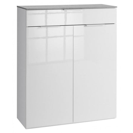 Scarpiera madia multiuso con 2 ante ed 1 cassetto bianco laccato per interno elegante