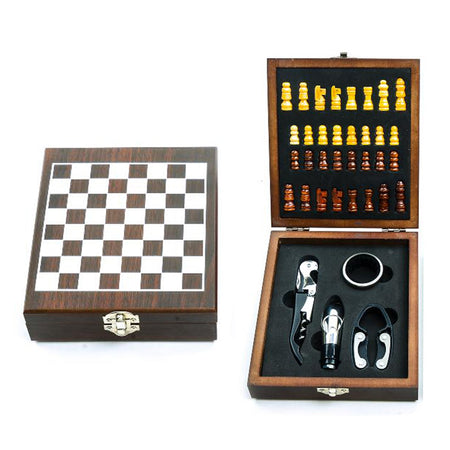 Set sommelier 4 accessori con scacchiera in acciaio e legno per decorazioni natalizie