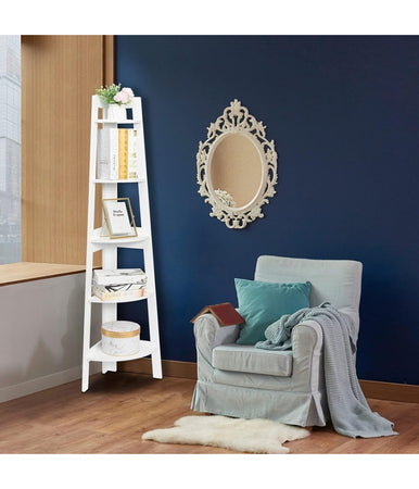 Scaffale Angolare A 5 Ripiani Mobile In Legno Arredo Per La Casa Colore Bianco