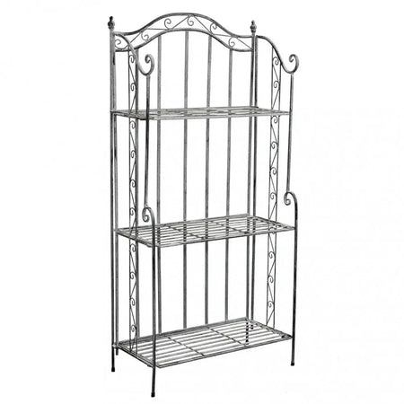 Scaffale Da Terra Stile Provenzale Ferro Bianco Intagliato 3 Ripiani