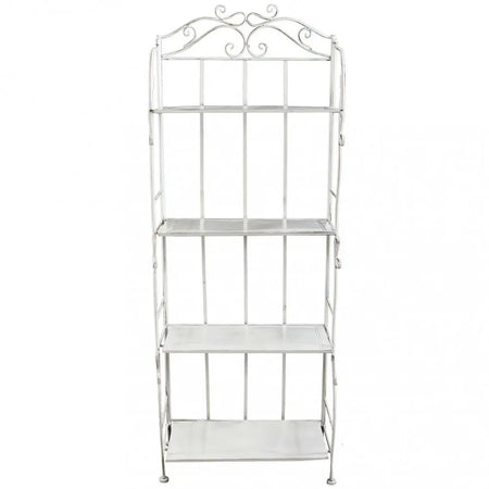 Scaffale Da Terra Stile Provenzale Ferro Bianco Intagliato 4 Ripiani