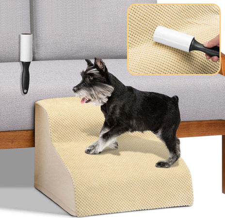 Scala-per-Animali-Domestici-Beige-2-Scalini-per-Gatti-e-Cani-Rullo-Rimuovi-Peli