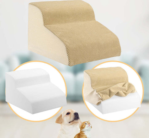 Scala-per-Animali-Domestici-Beige-2-Scalini-per-Gatti-e-Cani-Rullo-Rimuovi-Peli