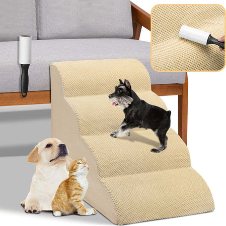 Scala-per-Animali-Domestici-Beige-4-Scalini-per-Gatti-e-Cani-Rullo-Rimuovi-Peli