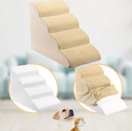 Scala-per-Animali-Domestici-Beige-4-Scalini-per-Gatti-e-Cani-Rullo-Rimuovi-Peli