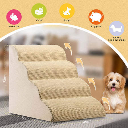 Scala-per-Animali-Domestici-Beige-4-Scalini-per-Gatti-e-Cani-Rullo-Rimuovi-Peli