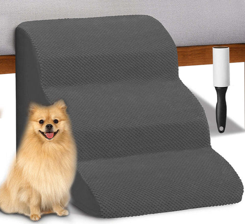 Scala-per-Animali-Domestici-Grigio-3-Scalini-per-Gatti-e-Cani-Rullo-Rimuovi-Peli