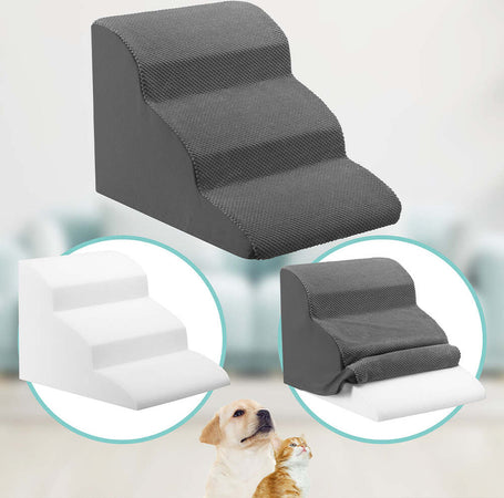 Scala-per-Animali-Domestici-Grigio-3-Scalini-per-Gatti-e-Cani-Rullo-Rimuovi-Peli