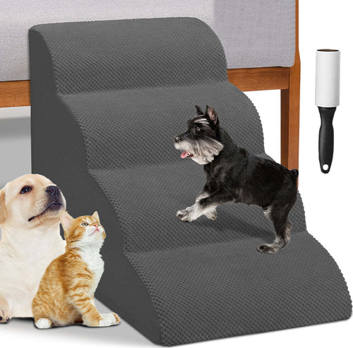 Scala-per-Animali-Domestici-Grigio-4-Scalini-per-Gatti-e-Cani-Rullo-Rimuovi-Peli