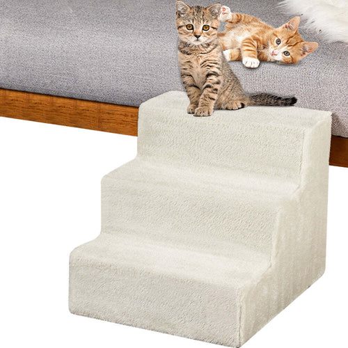 Scala-per-Animali-Domestici-Scalini-per-Gatti-e-Cani-Rivestimento-Peluche-Beige
