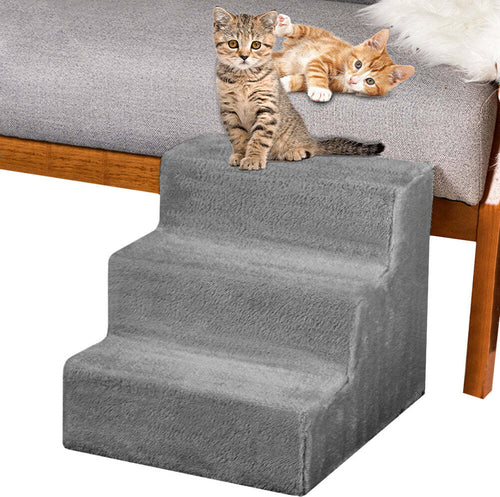 Scala-per-Animali-Domestici-Scalini-per-Gatti-e-Cani-Rivestimento-Peluche-Grigio