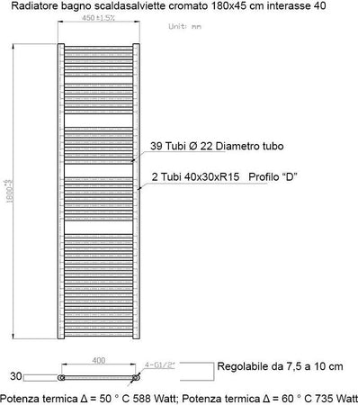Scaldasalviette-Cromato-1800x450-interasse-400mm