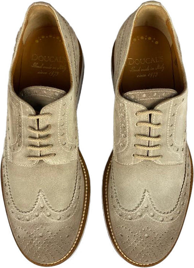 Scarpa uomo - Doucal's - Derby Stringate coda di rondine e fiore - in punta - Suede - Colore daino