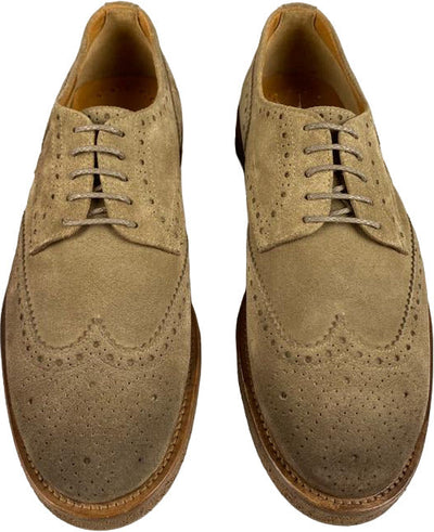 Scarpa uomo Doucal's - Brogue Derby Stringate - fiore e coda di rondine - in camoscio - Colore Sabbia