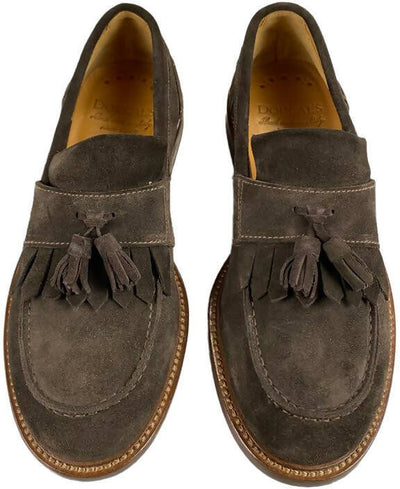 Scarpa uomo Doucal's - Mocassino in pelle scamosciata - Nappine e Frangia - Colore Marrone