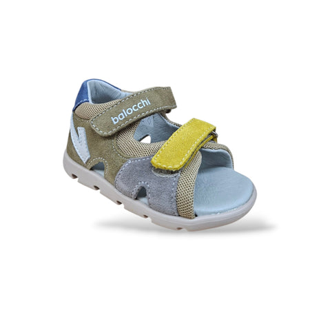 Sandali Tallonati Primi Passi Balocchi Bart 163171 Beige-Kaki-Giallo-Azzurro – Pelle Velcro