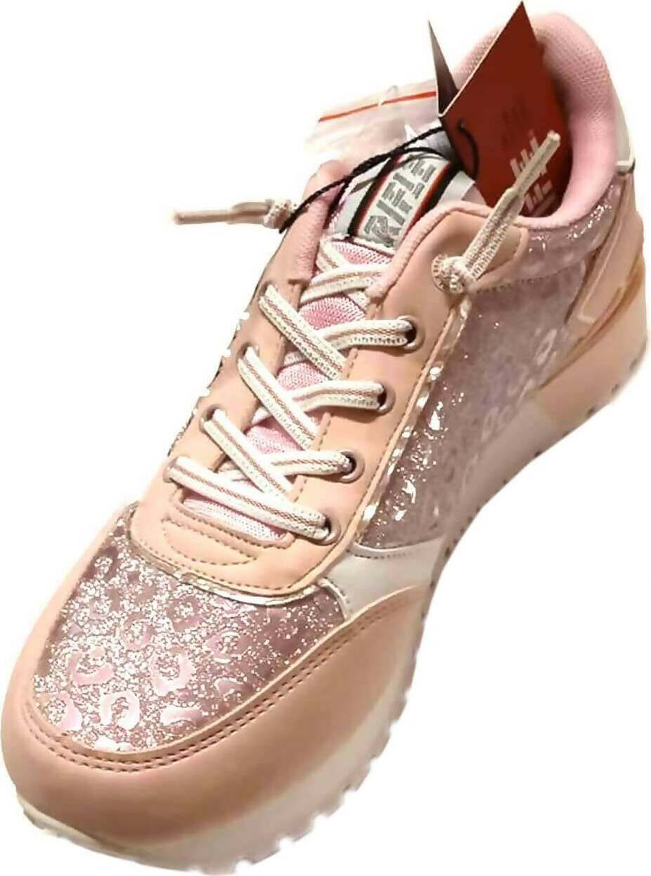 Scarpe Donna Rifle Rosa in Pelle E Glitter Con Lacci Sneakers