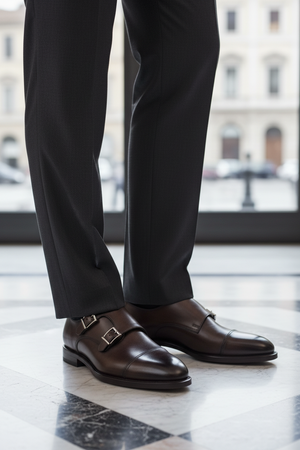 Scarpa Uomo Santoni - Doppia fibbia Cap Toe Pelle Testa di moro sfumate