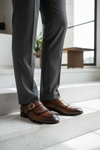 Scarpa Uomo Santoni - Mocassino Monk Strap Brogue pelle marrone