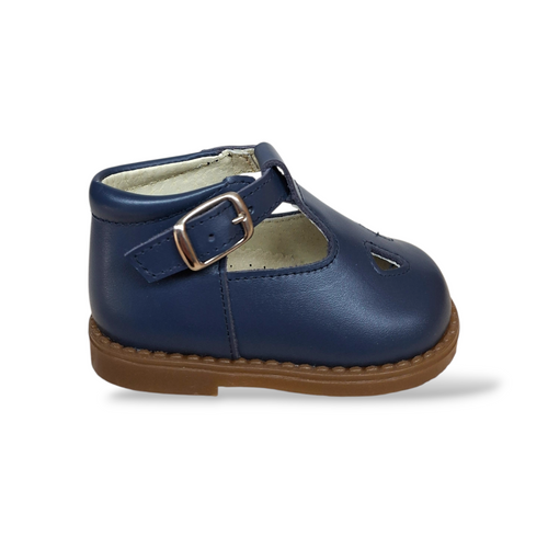 Panyno Occhi di Bue Bambino Blue | Scarpe Primi Passi in Pelle con Fibia