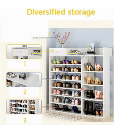 Scarpiera A 8 Strati Legno Scaffale Con Cassetto Armadietto Multifunzione 100cm