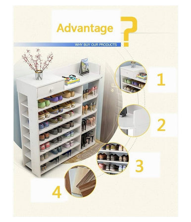 Scarpiera A 8 Strati Legno Scaffale Con Cassetto Armadietto Multifunzione 100cm