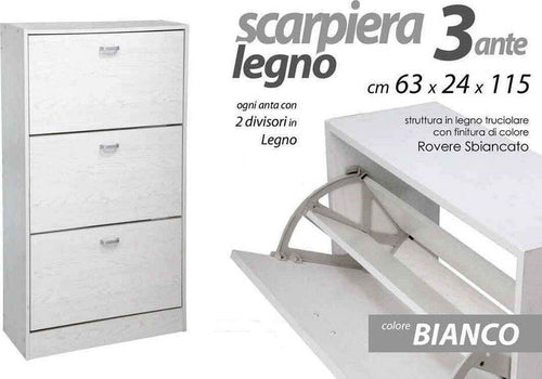 Scarpiera Legno 3 Ante Bianco Legno 63 X 24 X 115 Cm 715617 Scarpe Casa, arredamento e bricolage > Arredamento > Scarpiere Trade Shop italia - Napoli, Commerciovirtuoso.it